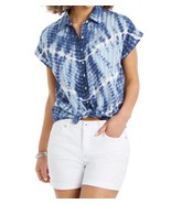 Style &amp; Co Womens Petite Cotton Tie Front Camp Shirt,Tie Dye Blue,P/S - £27.59 GBP