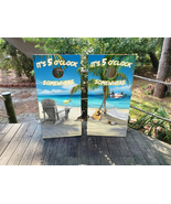 Waterproof Cornhole Wraps / It's 5 O'clock Somewhere Beach Design / Laminated - $85.00