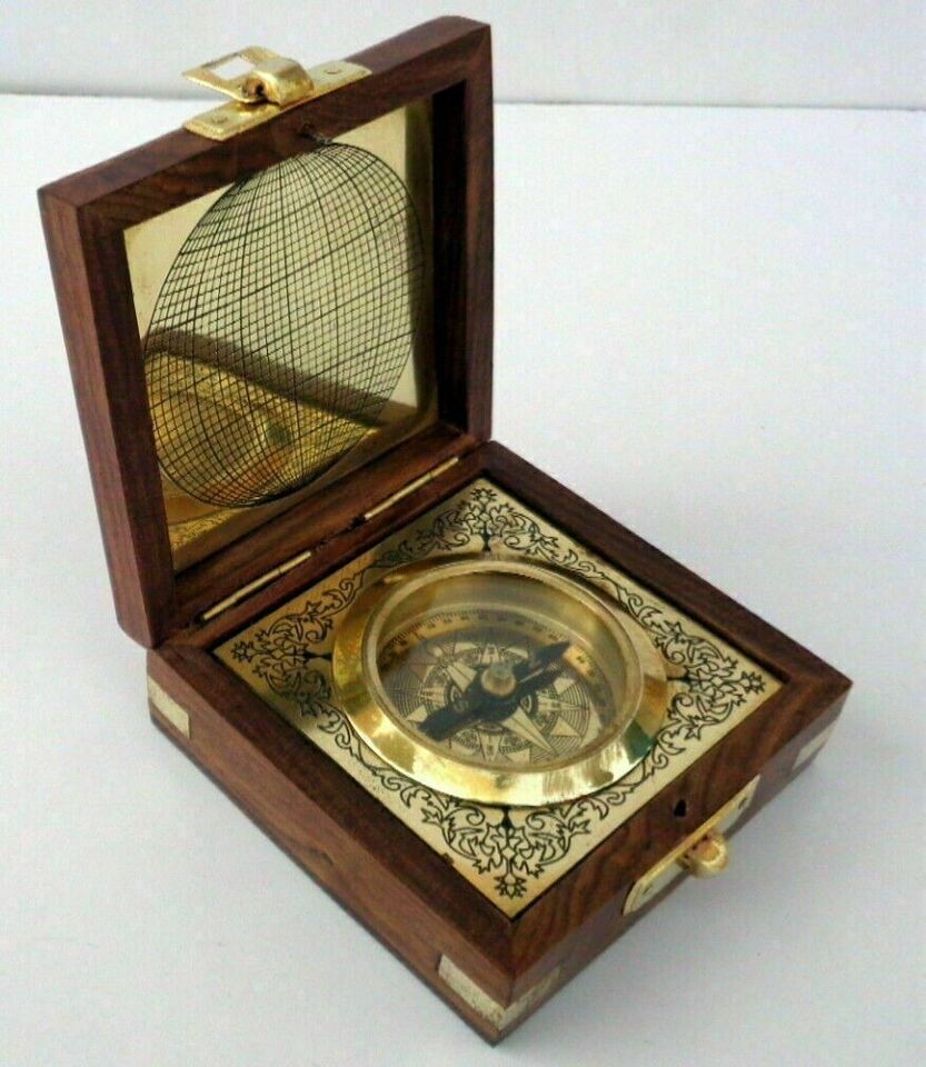 Primary image for Maritime Nautical Compass With Wooden Box Maritime Navigational Tool Collectible