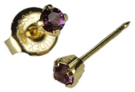 Ear Piercing Earrings Gold Mini 3mm Purple Februrary Birthstone"Studex System 75 - $7.50