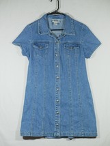 Vintage 579 Denim Blue Dress Button Front Tie Back Small Short Sleeve Si... - £19.91 GBP