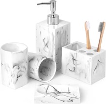 5 Pcs Bathroom Accessories Set Storage Counter Top Organizer Marble Look Resin - £34.56 GBP