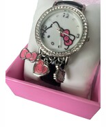 Women Hello Kitty Leather Black Strap Watch  rhinestone - €24,02 EUR
