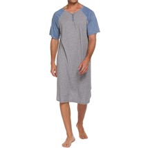 Men&#39;S Short Sleeve Nightwear Cotton Contrast Color Nightshirt Long Kafta... - £44.04 GBP