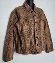 Free People Womens Jacket Coat Small Snake Animal Print Jean Trucker Brown - £29.08 GBP