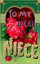 Vtg Postcard 1912 - To My Dear Niece - Embossed Heart Flowers - Unposted - £4.87 GBP