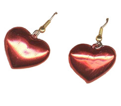 Funky Retro Puffy Heart Earrings Valentine Party Love Novelty Jewelry-SHINY Red - £3.93 GBP