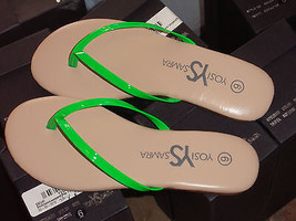 Yosi Samra Bop Nude Neon Green Leopard Flip Flops Sandals Size 7 $70 Nib - $23.75