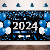 Blue Graduation Party Decoration, 6X3.6Ft Blue Silver Class of 2024 Grad... - $21.51