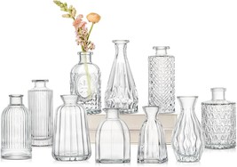 Ten Glass Bud Vases, Small And Clear, In Bulk For Centerpieces; Small Fl... - £30.63 GBP