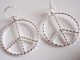 Peace Symbol Rope Style Accents Earrings 925 Sterling Silver Corona Sun Jewelry - £17.21 GBP