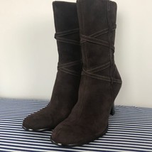 Relatively Shoes 10M Brown Suede Boots Zip Mid Calf Heels - £34.28 GBP