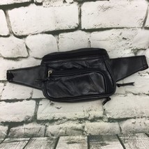 Vintage Black Leather Bum Bag Patchwork Multi Pocket Waist Fanny Pack Tr... - $19.79