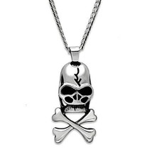 Men&#39;s Danger Death Skull Shaped Pendant Stainless Steel Curb Chain Necklace 22&quot; - £48.56 GBP