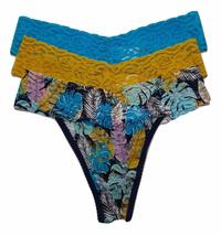 NoBo Intimates Women&#39;s 3pk All Lace Thong Panties (Floral, Mustard, Aqua, X-Smal - £13.36 GBP