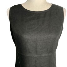 Anne Klein Sleeveless Linen Sheath Dress 8 Petite Black Zip Lined Round Neck - £44.67 GBP