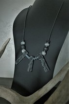 3 Prong Black Labradorite Stone Sticks/Accent Beads On Black Leather Cord - £21.23 GBP
