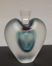 JOSEPH MOREL Zellique Studio Signed Iridescent Art Glass Perfume Bottle Blue VTG - £127.51 GBP