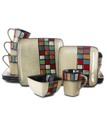 Elama Color Melange 16 Piece Multicolored Square Dinnerware Set - $91.00