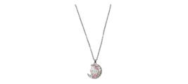 Hello Kittys Moon 9 in Long Metal Chain Necklace Cubic Zirconian Pendant - £10.44 GBP