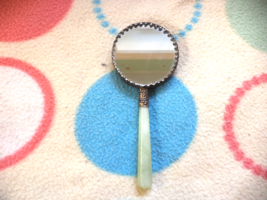 Vintage Chinese Low Grade Silver Cloisonne Hand Mirror With Jade Handle - $14.89