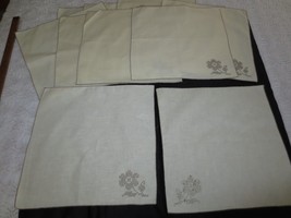 12 New Brown On Off White Cross Stitch Floral Design Linen Napkins - 16.5&quot; X 16&quot; - £19.61 GBP