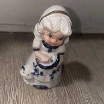 Jasco Royal Majestic Porcelain Bisque Bell Blue &amp; White Girl With Cat Pr... - $4.95