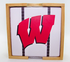 Wisconsin Badgers NFL 4 pk Team Uniform Ceramic Coaster Set with Wood Caddy 4&quot; - £18.77 GBP