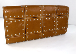 Michael Kors Clutch Envelope Silver Studded Brown Quilted Leather Large B25 - $44.54