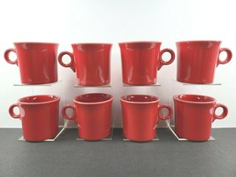 8 Homer Laughlin Fiesta Scarlet Mugs Set 3 1/2&quot; HLC Red O Ring Handle Cups Lot - £63.20 GBP