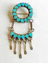 Turquoise &amp; Silver-Tone Native American-Made Brooch/Pin/Fashion Accessory - £35.88 GBP