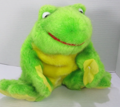 SKM Vtg Fuzzy Green Frog Plastic Eyes Stuffed Animal Plush 10&quot; - £13.43 GBP