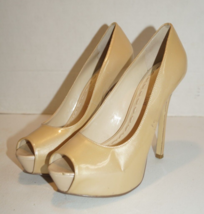 Enzo Angelini Women&#39;s Inner Platform Pump Shoes Peep Toe Tan Patent Leat... - £23.21 GBP