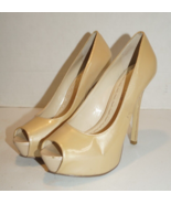 Enzo Angelini Women&#39;s Inner Platform Pump Shoes Peep Toe Tan Patent Leat... - $40.60 CAD