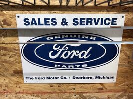 VTG 17X11 TIN METAL SIGN FORD MOTOR CO SALES &amp; SERVICE GENUINE FORD PARTS - $9.89
