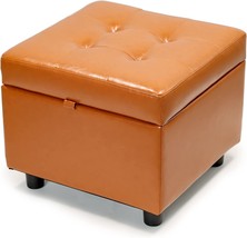 H&amp;B Luxuries Tufted Leather Square Flip Top Storage Ottoman Cube Foot Rest - £122.86 GBP