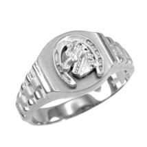 925 Sterling Silver Lucky Horseshoe Mens Ring - £39.31 GBP