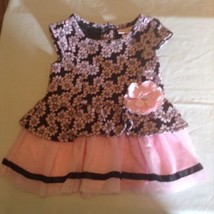 Fathers Day Size 2T Little Lass dress pink floral tiered black Girls - £11.96 GBP