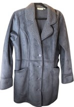 D &amp; Co Jacket Women Medium Gray Sherpa Lined Long Coat Pockets Collared Buttons - £21.43 GBP