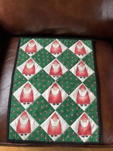 Small Red Green &amp; White Repeating Abstract Santa Claus Quilted Table Run... - $9.49
