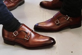 Handmade Men&#39;s Leather Fashion shoes, Men&#39;s Brown Double Monk Strap Shoes - £126.54 GBP