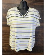 Chicos Shirt Womens 2 US Large Blue White Striped Mixed Shadows Tunic Ca... - €9,72 EUR