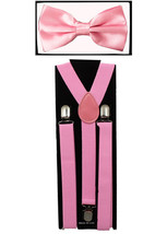 LIGHT PINK SUSPENDERS and BOW TIE COMBO SET Unisex Adjustable Suspender ... - £7.30 GBP