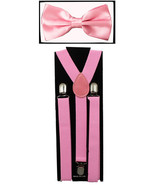 LIGHT PINK SUSPENDERS and BOW TIE COMBO SET Unisex Adjustable Suspender ... - £7.52 GBP