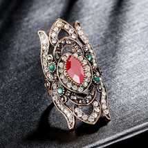 Hot Bohemia Crystal Rings For Women Hollow Pattern Antique Gold Vintage Wedding  - £5.74 GBP