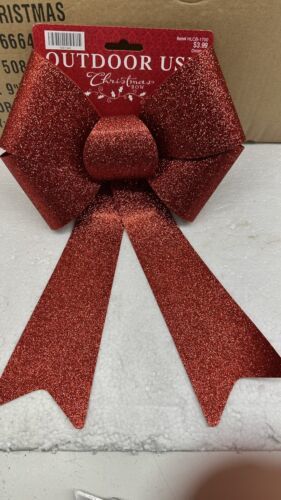 Christmas House Large Red Glittery Plastic Bows, 9” X 15” Lot Of 18 - $12.58