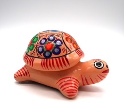 Vintage red clay stylized turtle lidded trinket box made in Mexico  - $19.99