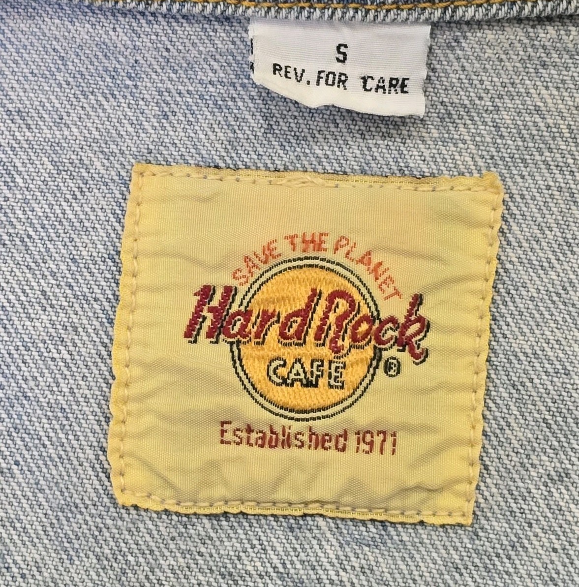 Vintage Hard Rock Cafe Hong Kong Embroidered Denim Jean Jacket Small Light Blue Item image 9