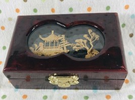 Vintage Wooden Lacquer Box Cork Art Diorama Cover Trinket Box - $16.00