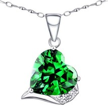 6.10 Ct 14K White Gold Silver Heart Cut Emerald Solitaire Pendant w/ 18&quot; Chain - £51.70 GBP